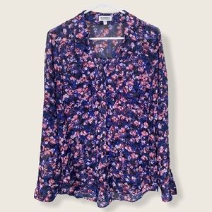Express The Portofino Shirt Sheer Floral Blouse L
